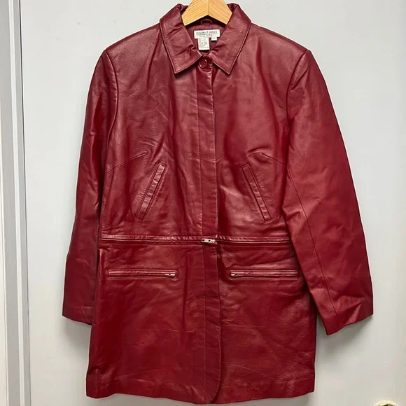 Newport News Easy Style Women’s Red Vintage Leather Convertible Coat Size XL